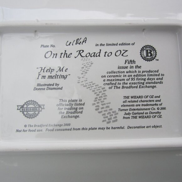 VTG WIZARD OF OZ DISPLAY PLATE, BRADFORD EXCHANGE, W/CERTIFICATE - Picture 4 of 4